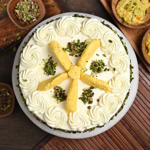 Rasmalai Pista Whipped Cream Cake