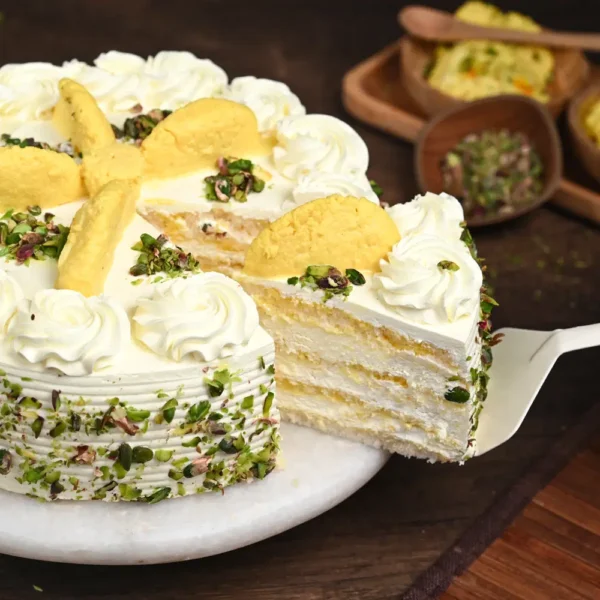 Rasmalai Pista Whipped Cream Cake