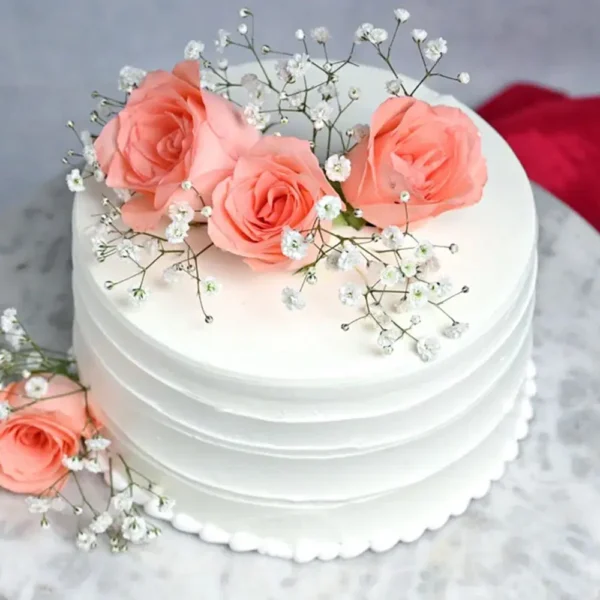 Roses Topped Vanilla Cream Cake